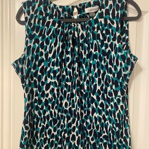 CALVIN KLEIN Navy Blue/Green Anima Print Blouse Size Large